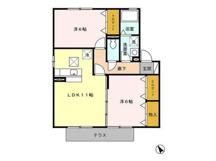 グランドールB(2LDK/1階)の間取り写真