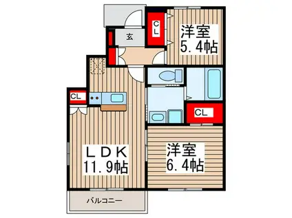 プロテージハウスA(2LDK/1階)の間取り写真