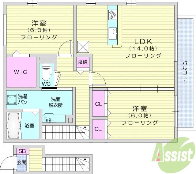 得蔵 弐番館(2LDK/2階)の間取り写真