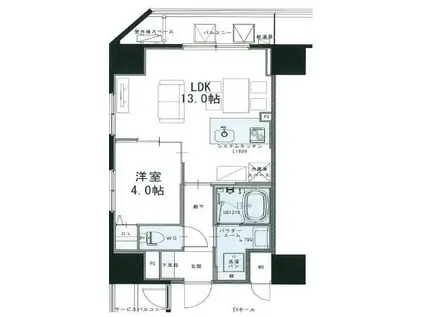 WAVE ON HORIE TOWER(1LDK/5階)の間取り写真