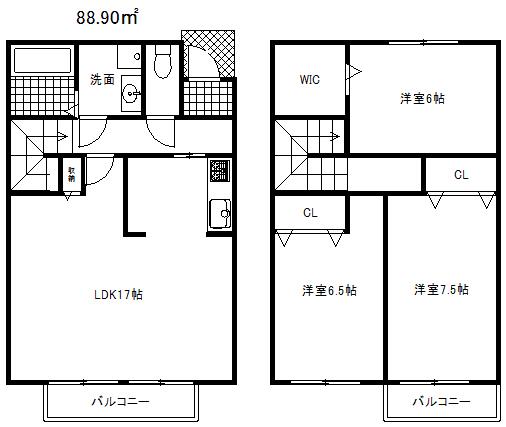 六甲ビュート(3LDK/1階)の間取り写真