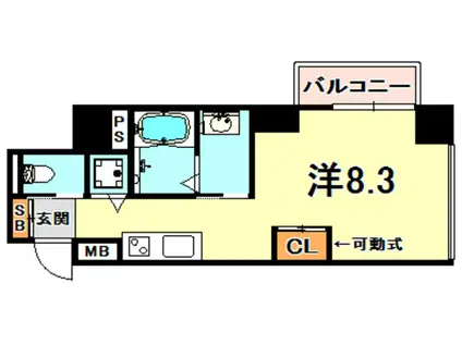 VISTA GRANDE東灘(ワンルーム/8階)の間取り写真
