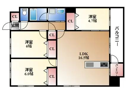 グランヒルズ猫洞(3LDK/4階)の間取り写真