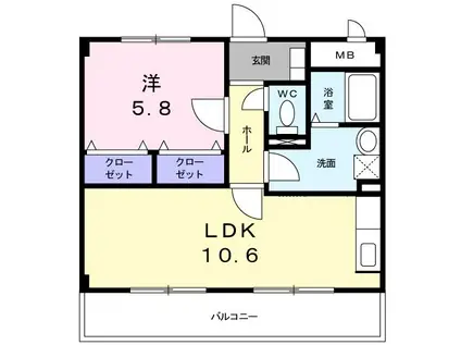 グランソレイユ(1LDK/2階)の間取り写真