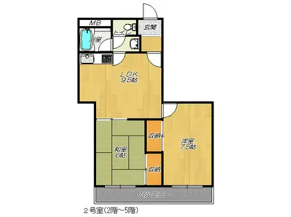 アーバンSライフB棟(2LDK/3階)の間取り写真