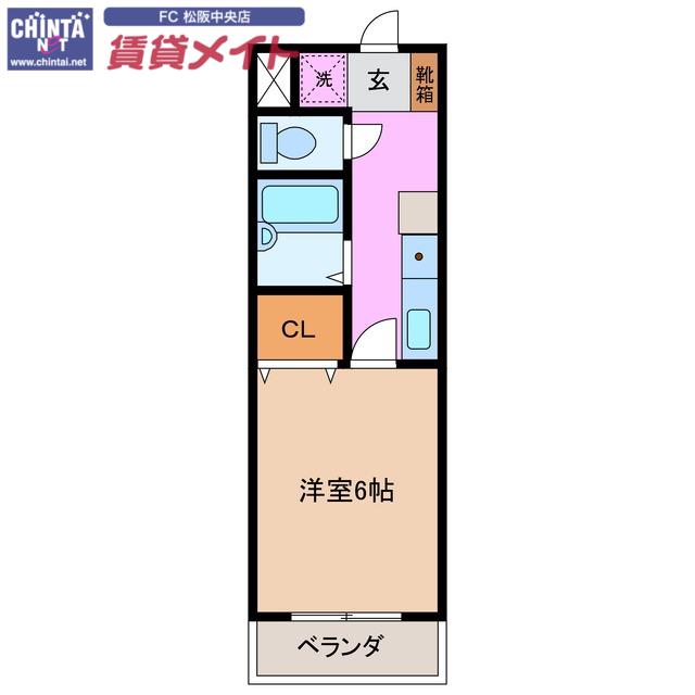 パルテンザ松阪Ⅱ(1K/2階)の間取り写真