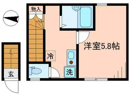 京王井の頭線 下北沢駅 徒歩10分 敷礼無 IHコンロ(1K/2階)の間取り写真