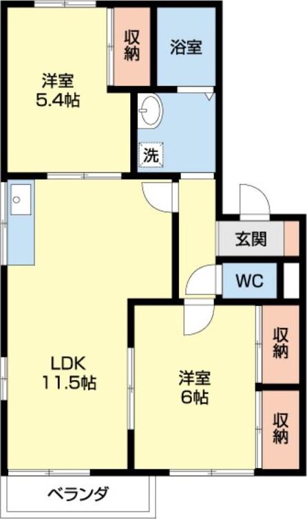 ベルヴィルQ A(2LDK/2階)の間取り写真