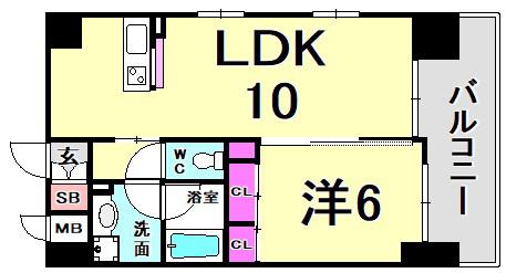CITYSPIRE新神戸(1LDK/6階)の間取り写真