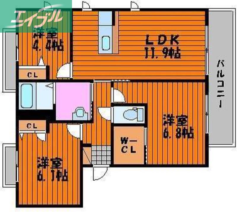 クローバー21 A棟(3LDK/1階)の間取り写真