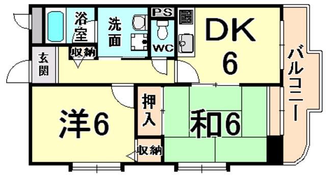 ヴェルテスIKEMOTO(2DK/4階)の間取り写真