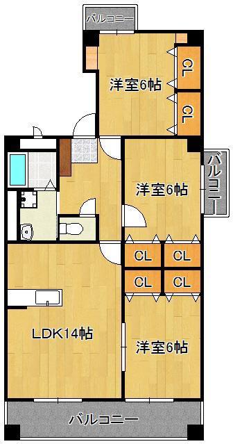 S・E天籟寺マンション(3LDK/8階)の間取り写真