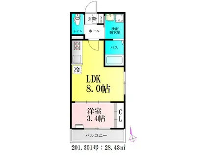 BAU北仙台(1LDK/3階)の間取り写真