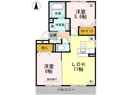 ウエスト ヴィレッジI(2LDK/1階)の間取り写真