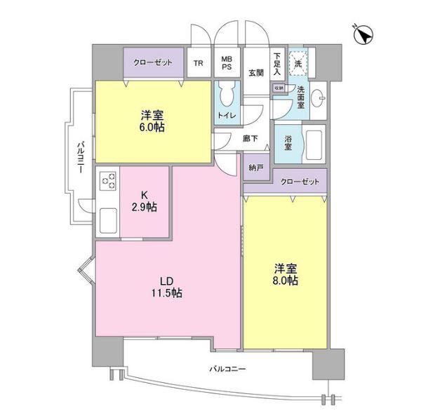 フラットパル山王(2LDK/7階)の間取り写真