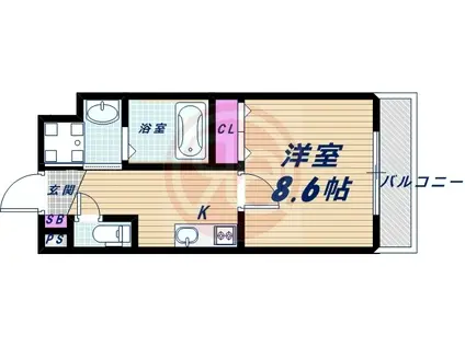 ウエスト COCOON ABENO(1K/2階)の間取り写真