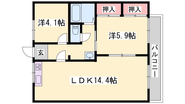 JAハイツ中屋(2LDK/2階)の間取り写真