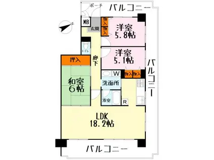 パサージュ彦根(3LDK/8階)の間取り写真