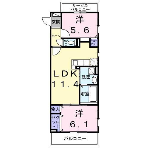 HILL COURT 水無瀬(2LDK/2階)の間取り写真