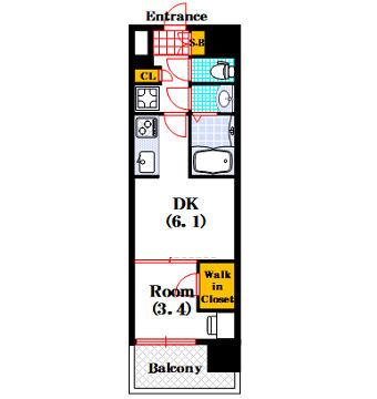 ドゥーエ天満橋(1DK/4階)の間取り写真