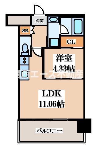 プレジオ荒本新町(1LDK/12階)の間取り写真