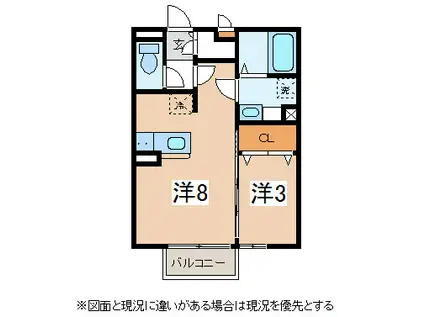 ALICE GARDEN NAKAJIMA C棟(1LDK/2階)の間取り写真