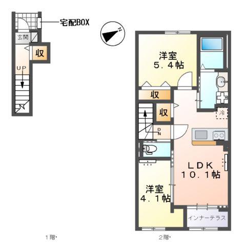 トライアングルテラス(2LDK/2階)の間取り写真