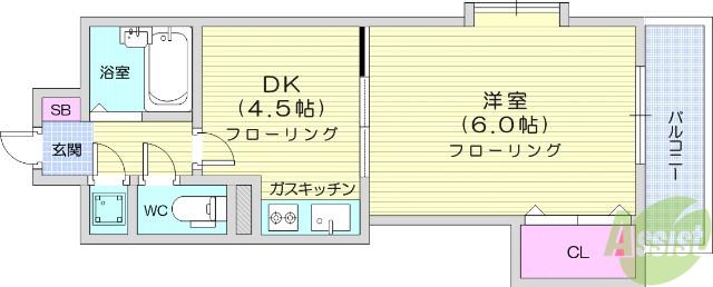パルフェ宮城野(1DK/4階)の間取り写真