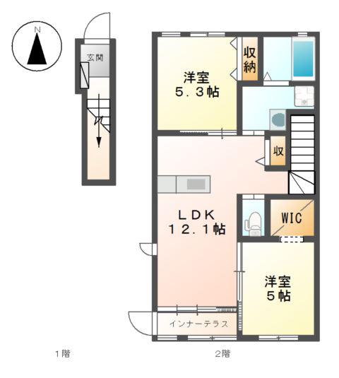 シエルクレール(2LDK/2階)の間取り写真
