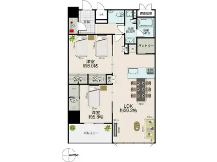 ブランヴェール(2LDK/11階)の間取り写真