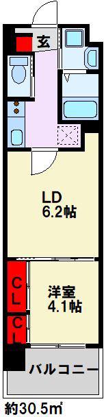 コンダクトレジデンスFUTAJIMA(1LDK/6階)の間取り写真
