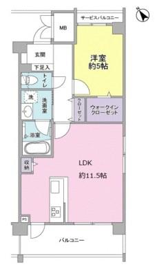 サウスヒルズII(1LDK/1階)の間取り写真