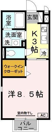 グランドパイン(1K/2階)の間取り写真