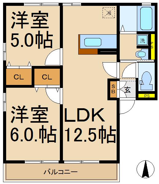 グランデュール3(2LDK/2階)の間取り写真