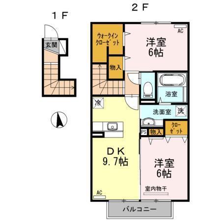 シェルト下川東(2DK/2階)の間取り写真
