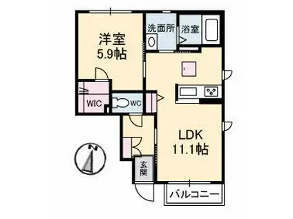 トルマリーナ A棟(1LDK/1階)の間取り写真