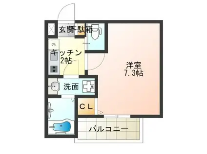 アッシュメゾン天王寺サウスII(1K/2階)の間取り写真