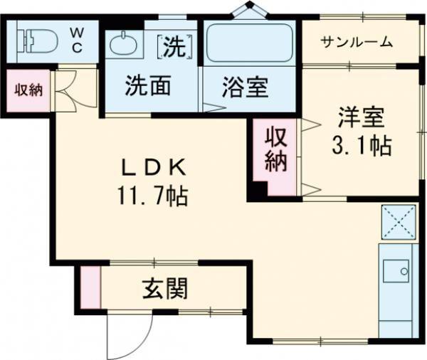 ハウスK(1LDK/1階)の間取り写真