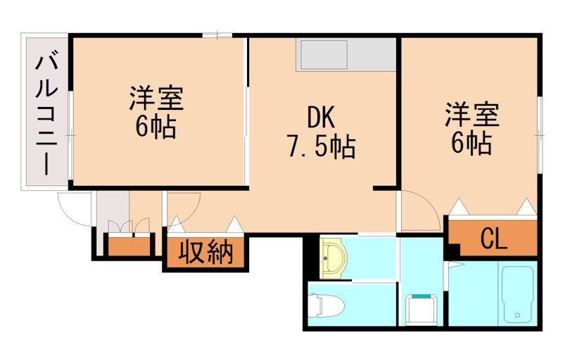ライフサニー浅川I(2DK/1階)の間取り写真
