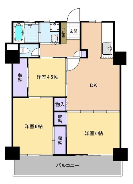 久留米ハイライズ(3DK/4階)の間取り写真