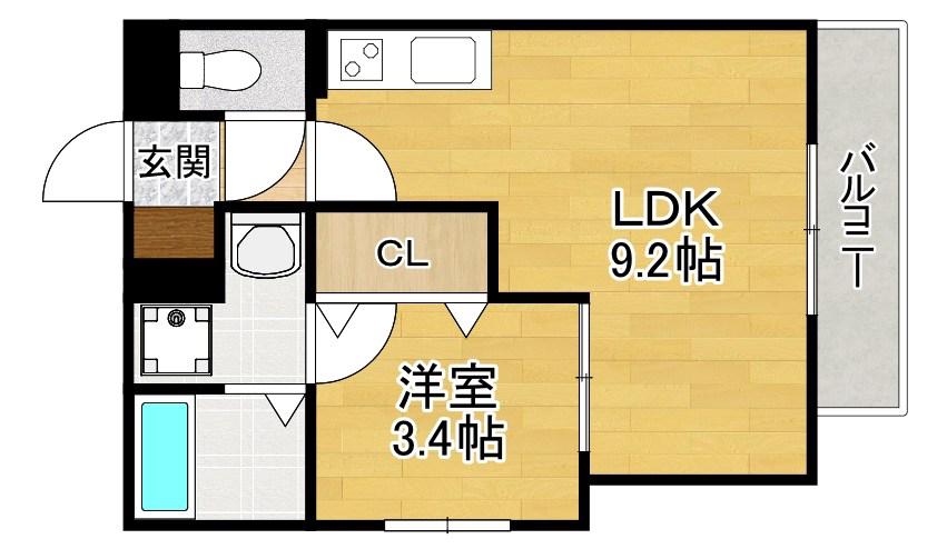 RETERASU光善寺(1LDK/2階)の間取り写真