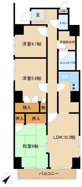 グランドール武戸野(3LDK/9階)の間取り写真