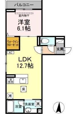 D PAINA 登戸III(1LDK/1階)の間取り写真
