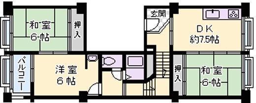 中津リバーサイドコーポC棟(3LDK/5階)の間取り写真