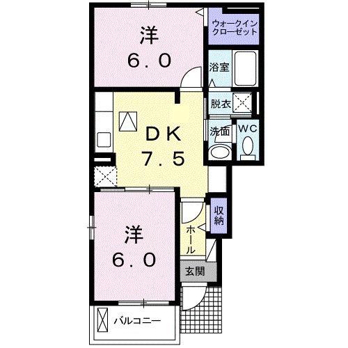 ヴィラ デイジー A(2DK/1階)の間取り写真
