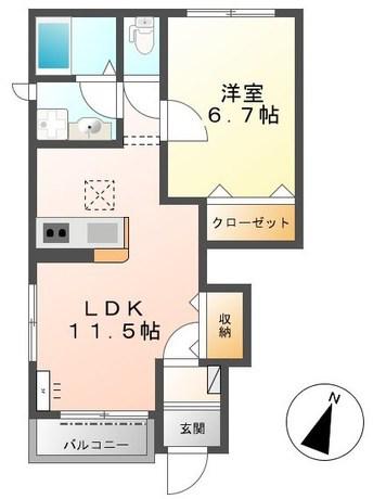 ウエスト HOUSEII(1LDK/1階)の間取り写真