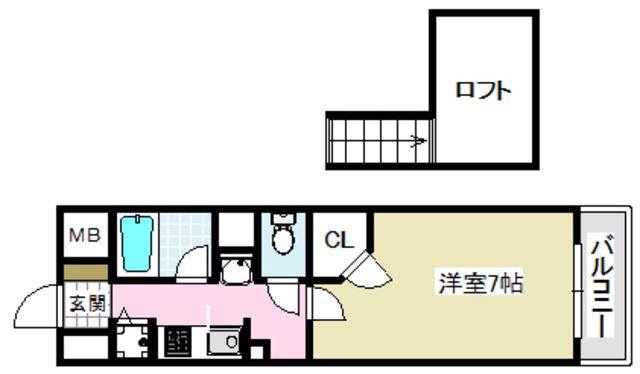 ヴィラさくら(1K/2階)の間取り写真