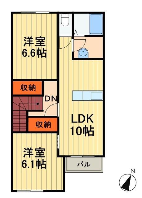 クレア貝塚(2LDK/2階)の間取り写真