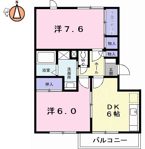 グランディール矢三A(2DK/1階)の間取り写真