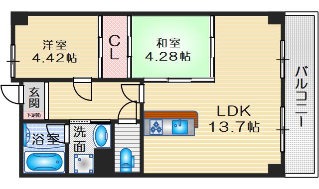 オークヴィラ村上(2LDK/1階)の間取り写真